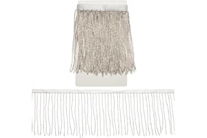 letsinstyle Silvery Beaded Fringe Trim, 10CM Wide Chainette Sewing Fringe Trim, Handmade Ribbon Tassel for Crafts DIY Dress C