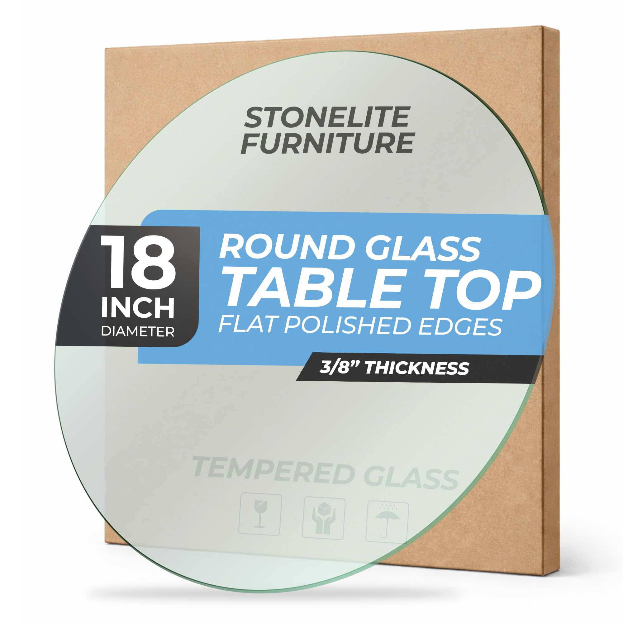 Photo 1 of 18" inch Round Tempered Glass Table Top - 3/8 inch Thickness & Flat Polished Edge - Clear Surface & Scratch Resistant - Ideal for Dining Room, Kitchen, Side, Office, Patio & Round Coffee Tables