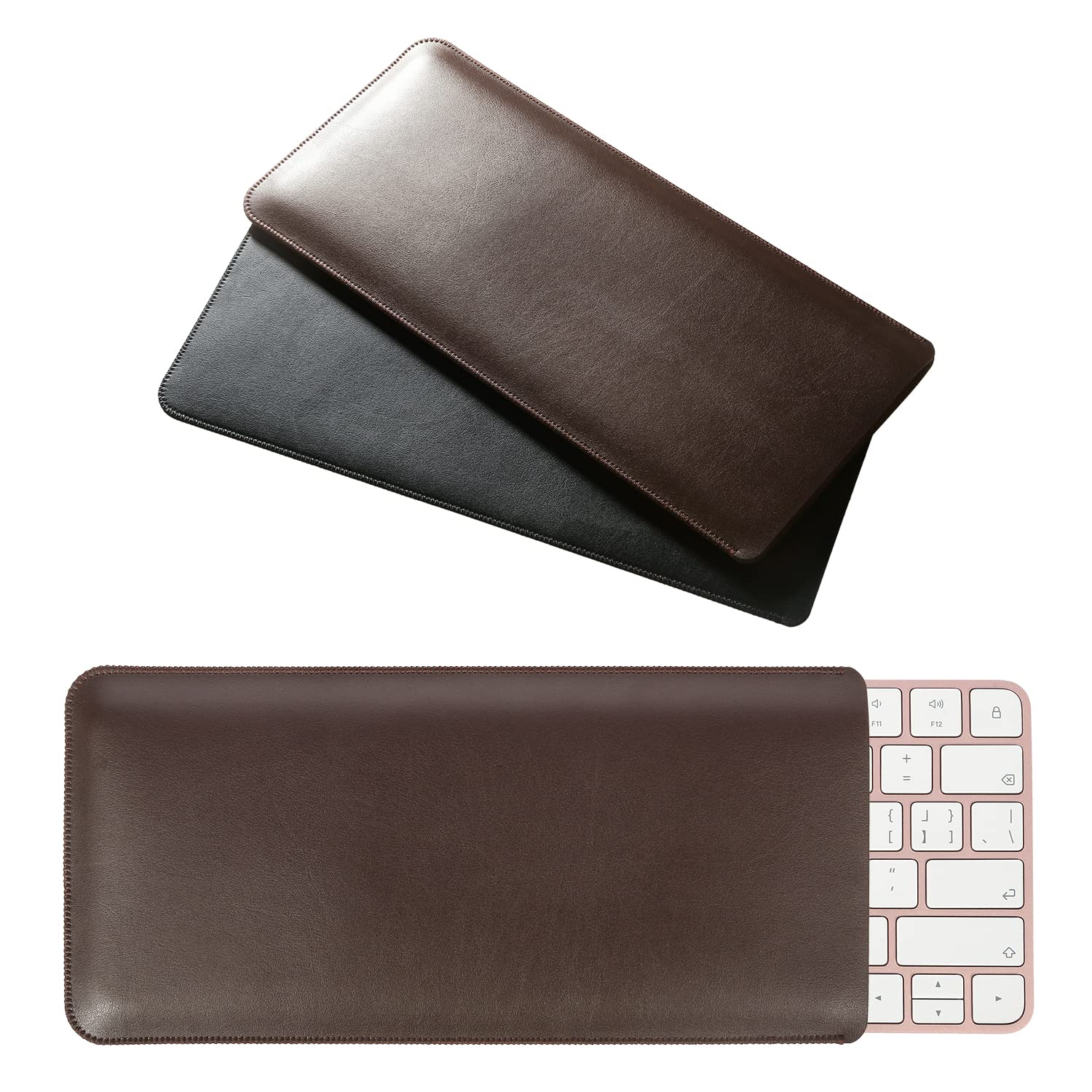 Leather PU Keyboard Sleeve compatible with iMac Magic Keyboard (Model A2449 A2450) - Fine PU Keyboard Case Bag for Wireless Magic Keyboard, Brown