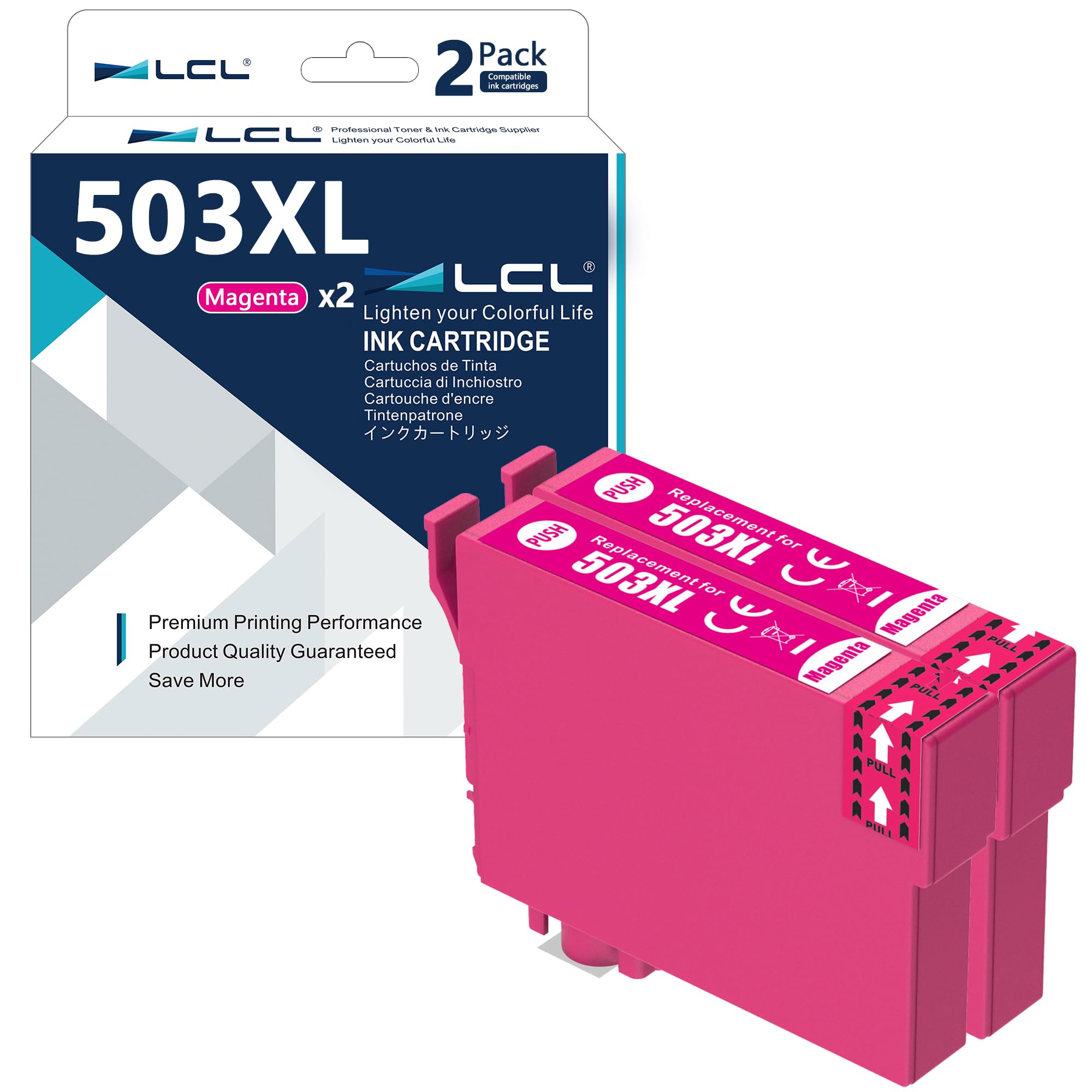 LCL 503 XL 503XL Magenta High Yield Ink Cartridge Replacement for Epson 503XL Replacement for Epson Expression Home XP-5200 XP-5205 XP5200 Workforce WF-2960 WF-2965 WF-2960DWF WF-2965DWF (2 Pack)