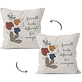 HIWX Boho Floral Growth Mindset Mental Health Pillow Covers 18x18 Double-Sided, Growth Looks Different for Everyone Decorative Pillow Covers for Therapy Counselor Office Dorm Home Room Decor