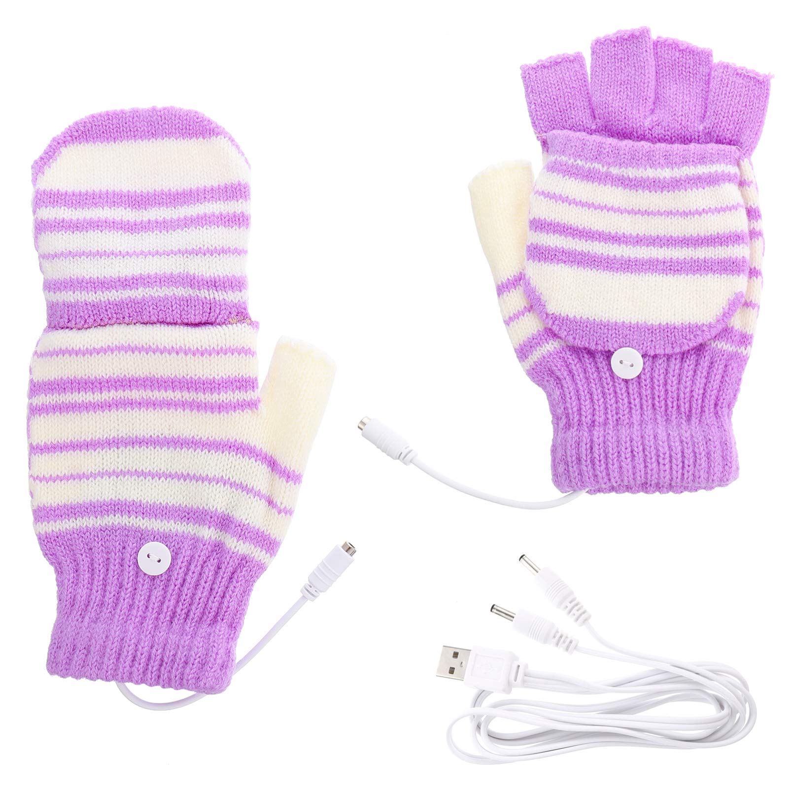 VORCOOL 1 Pair USB Heated Gloves Warm Knit Gloves Laptop Winter Hands Warmer for Unisex Purple