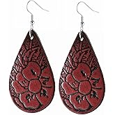Scddboy Leather Earrings for Women Teardrop Leaf Drop Earrings Lightweight Dangle Earrings