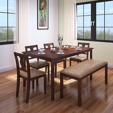 HomeTown Artois Six Seater Dining Table Set (Walnut)