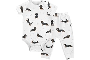 vvfelixl Baby Pants Sets Black Dachshund Long Haired Short Sleeve Baby Clothes for Boys Girls 0-24M