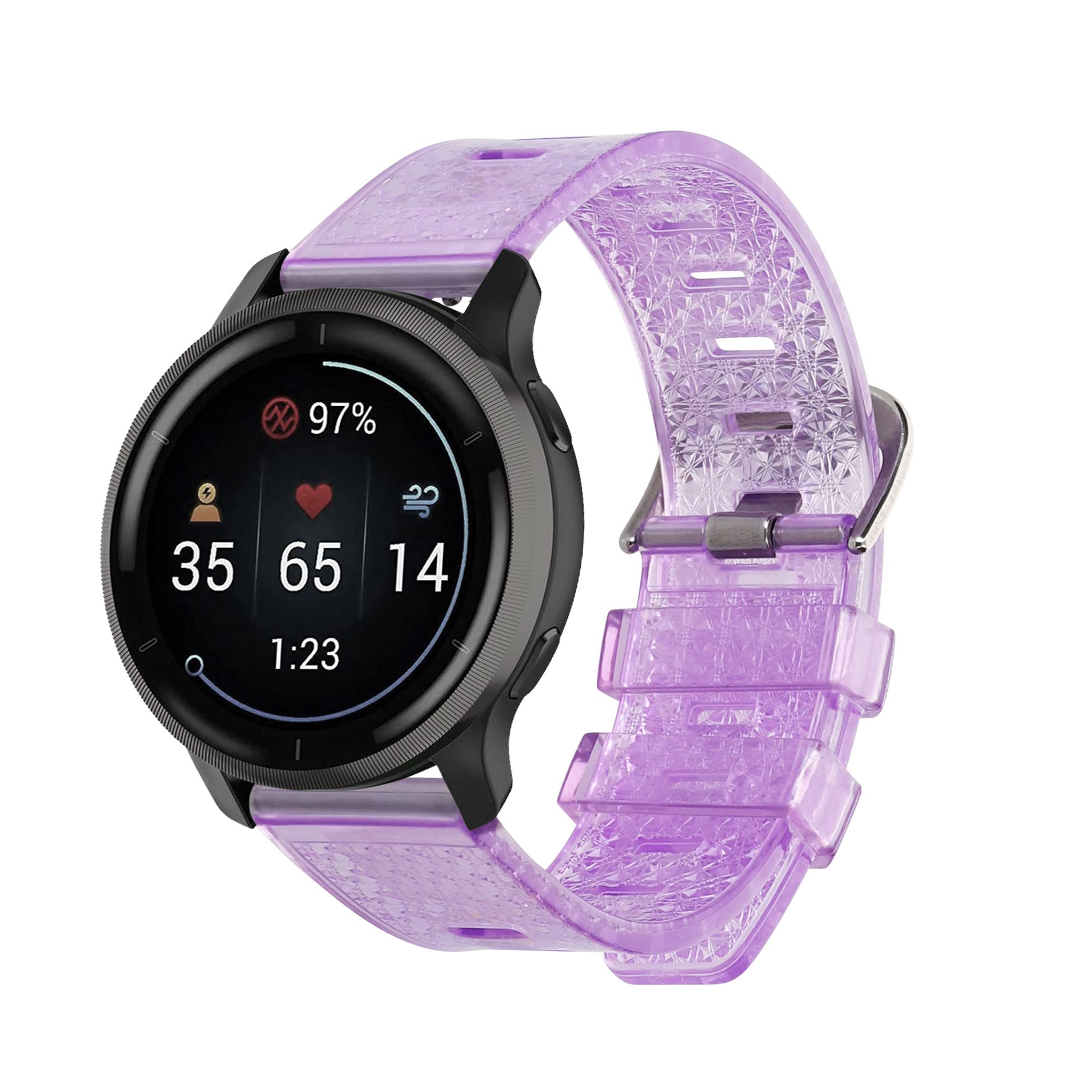 kwmobile Watch Band Compatible with Garmin 22mm vivoactive 4 / Venu 2 / Forerunner 255 - Band Translucent Glitter Replacement Strap - Violet/Transparent