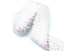 YOOGCORETT 2 Yards Iridescent Clear Elastic Sequin Ribbon Trim Glitter Metallic Stretch Flat Sequin for Sewing Dress Costume Embellishments Headband and Crafts Sequin 1.8"Inch