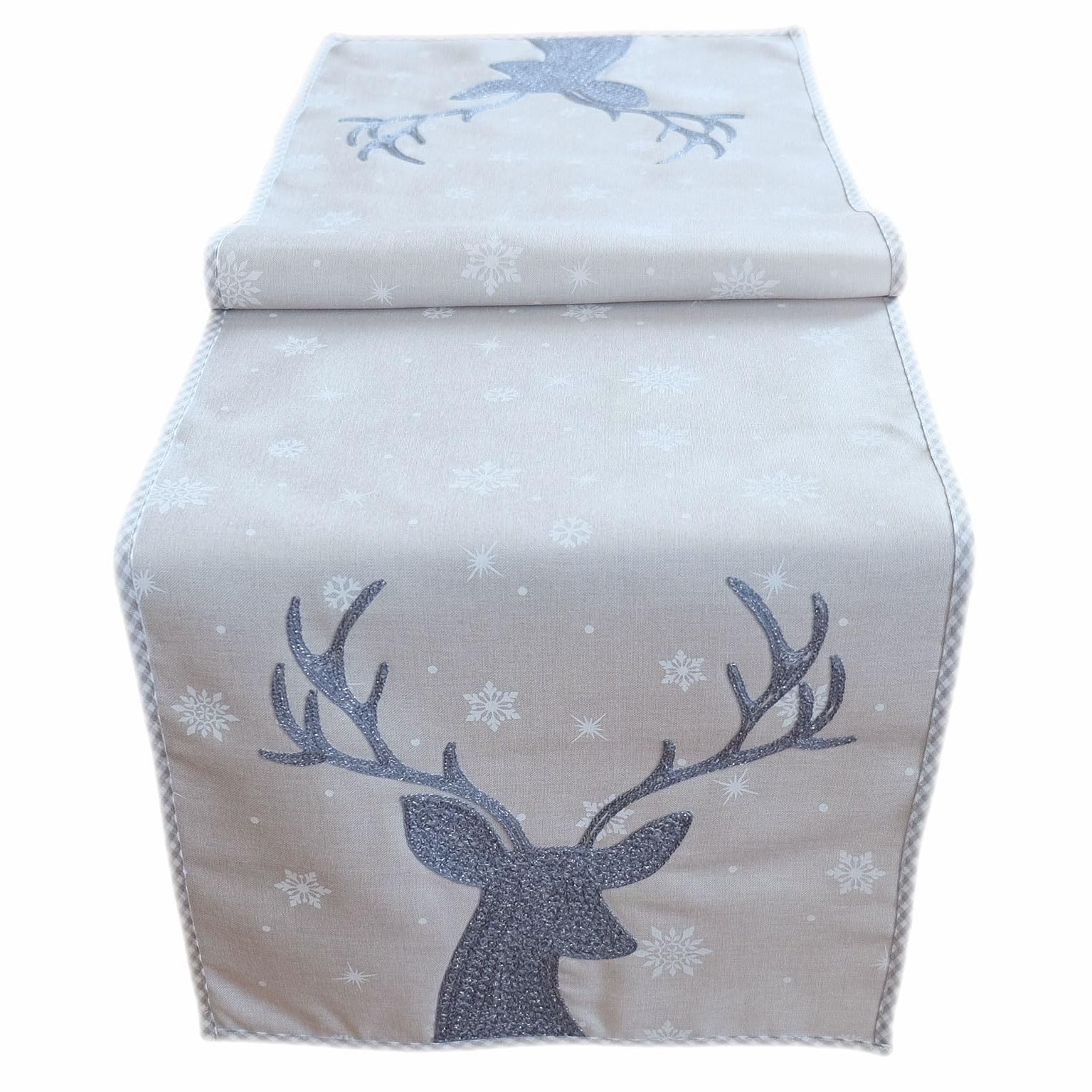 Table Runner 40 x 140 cm Light Grey / White / Ice Blue Embroidery ‘Deer’ Christmas, Christmas Tablecloth Centrepiece, Table Decoration Tablecloth