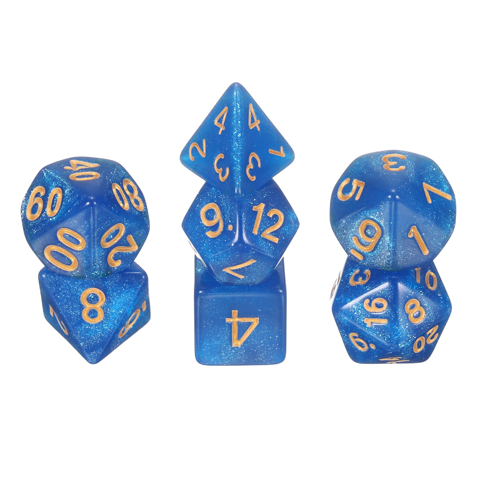 sourcing map Polyhedral Dice Set, 7 Pcs Acrylic Dice for Role Playing Table Games Tabletop Gaming Accessories, Sparkling Light Blue