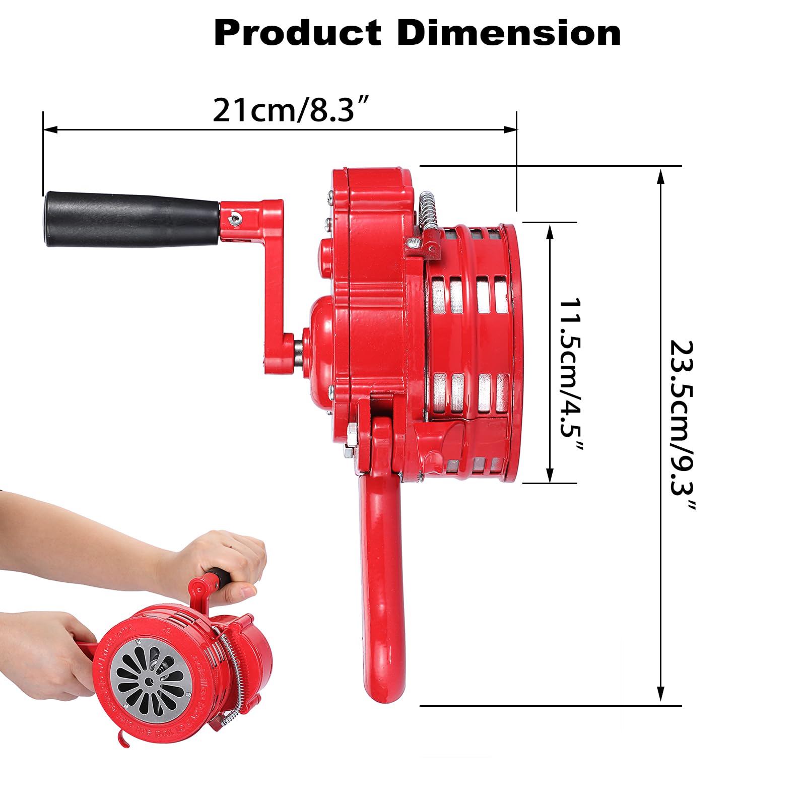 Sumnacon Hand Crank Siren Manual Operated Air Raid Siren with Foldable Handle for Sporting Events, Emergency Sturdy Waterproof Aluminum Alloy Tornado Sirens Portable Loud Volume Emergency Sirens, Red