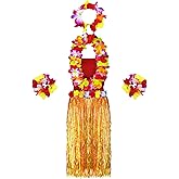 Hercicy 6 Pcs Hawaiian Woman Costume Include Hula Skirt Crop Top Flower Leis Necklace Bracelet for Halloween Costume