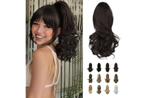 Sofeiyan 13" Ponytail Extension Long Curly Ponytail Clip in Claw Hair Extension Natural Looking Synthetic Hairpiece for Women, Dark Brown