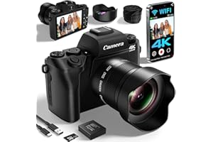 Saneen Digital Camera, 4k Cameras for Photography, 64MP WiFi Touch Screen Vlogging Camera with Flash, 32GB Card, Lens Hood,3000mAH Battery, Front and Rear Cameras,Hot Shoe Interface Beginner