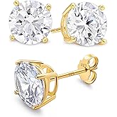 KEZEF Sterling Silver Stud Earrings for Women & Men - 4-Prong Setting Cubic Zirconia Earrings Studs - Premium CZ S925 Hypoallergenic - Available in 14K White and Yellow Gold, Rose Gold - 3mm to 9mm