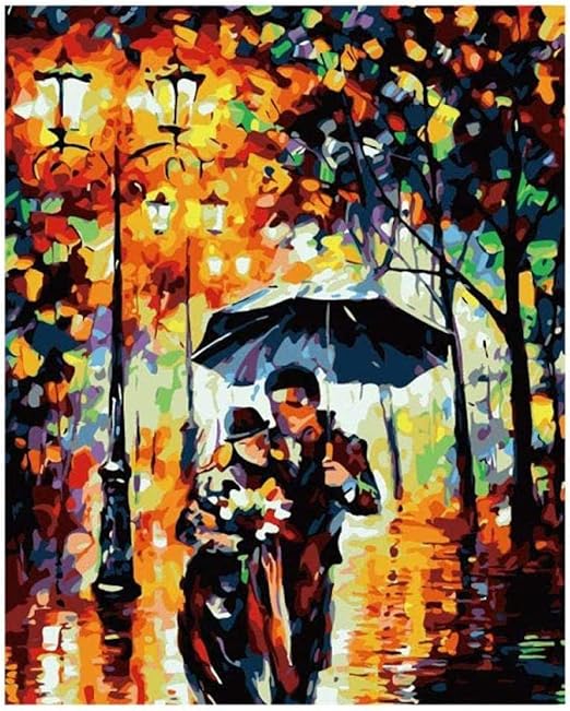 Guanen Gemalde Nach Anzahl Regen Paar Licht Regenschirm Figur Leinwand Hochzeitsdekoration Kunst Bild Geschenk Ungerahmt 40x50cm Amazon De Kuche Haushalt