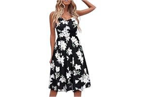 INESVER Casual Dresses for Women Spaghetti Strap Dresses A Line Summer Beach Dress Sleeveless V Neck Sundress with Pockets