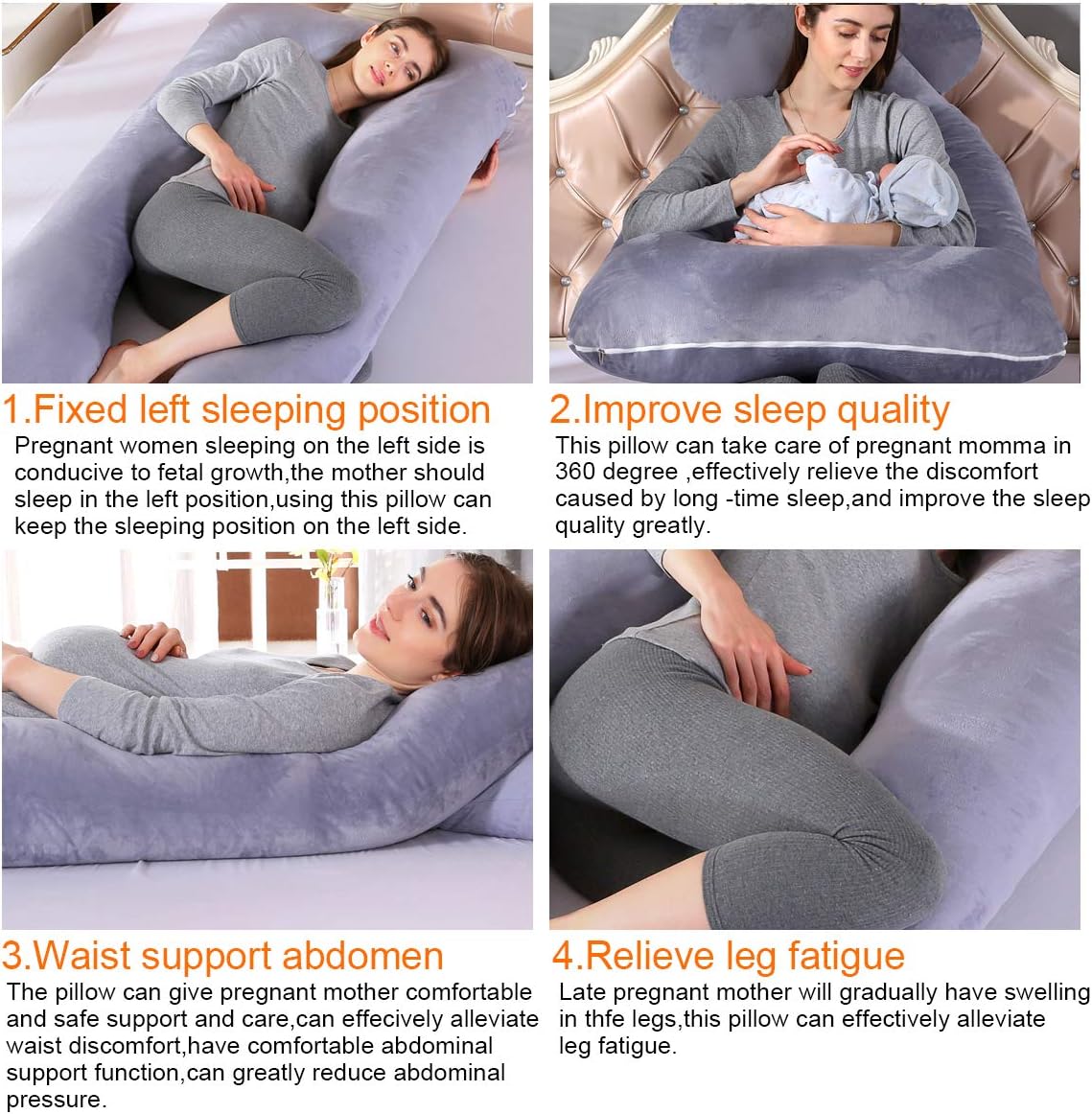 SHANNA Pregnancy Pillow for Sleeping U Shaped Full Body Pillow Pregnancy Pillows, Maternity Pillow Support for Back Hips - Image 4