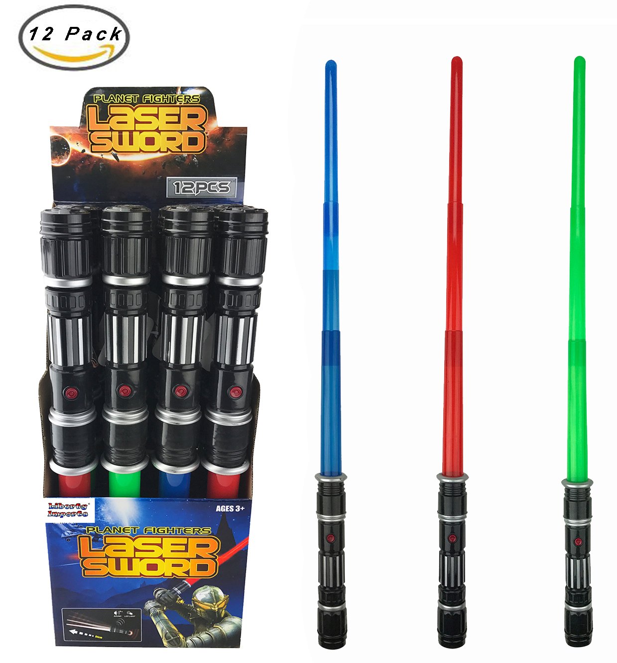 [VALUE BUNDLE] 12 Pack LED Laser Swords Expandable Light Up Sabers with