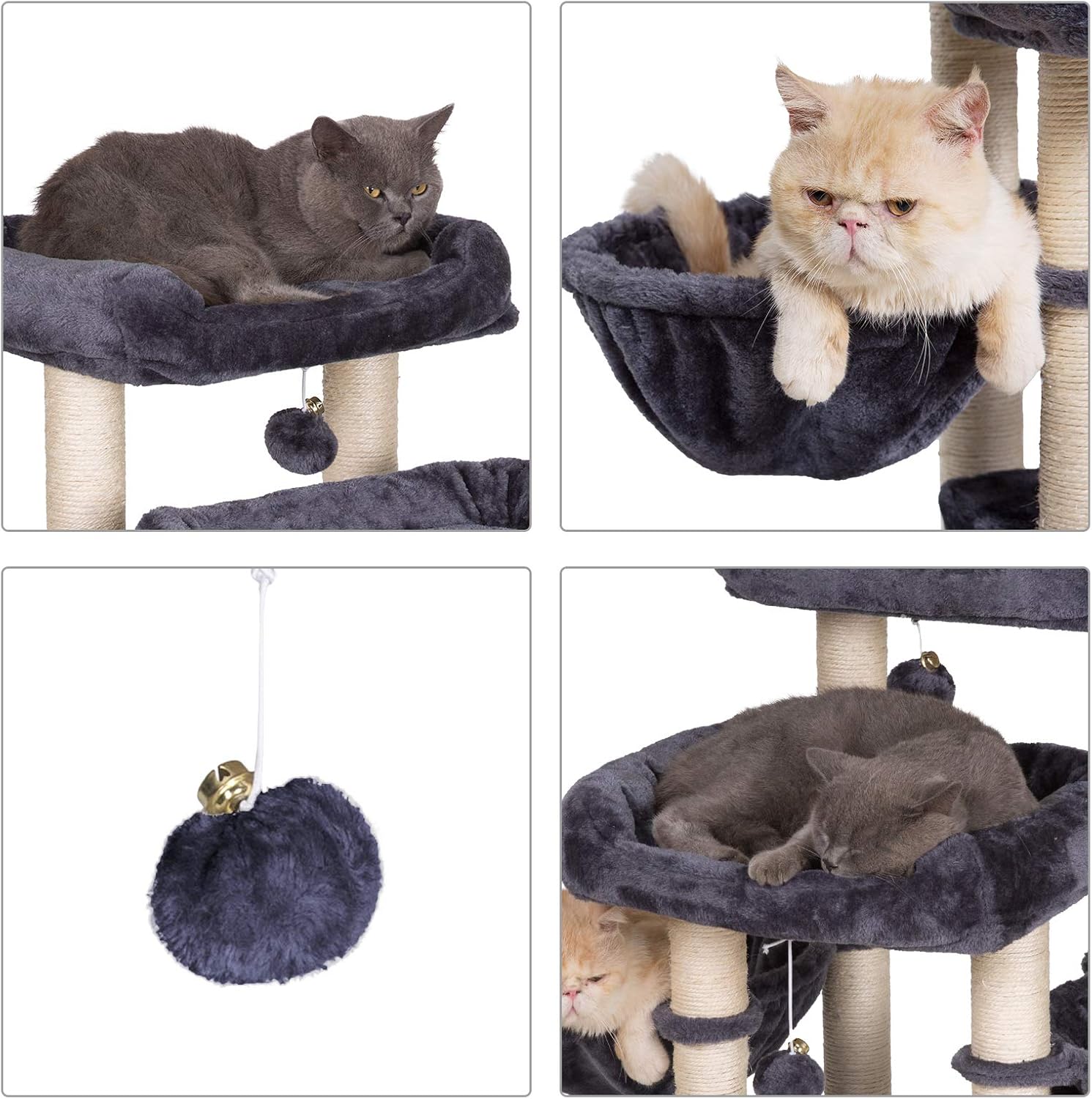 Hey-brother 37.8 inches Medium-Size Cat Tree for 3 Cats Use with Luxury Condo, Cat Tower with 2 Padded Plush Perches and 2 Cozy Baskets, Smoky Gray MPJ006G : Pet Supplies