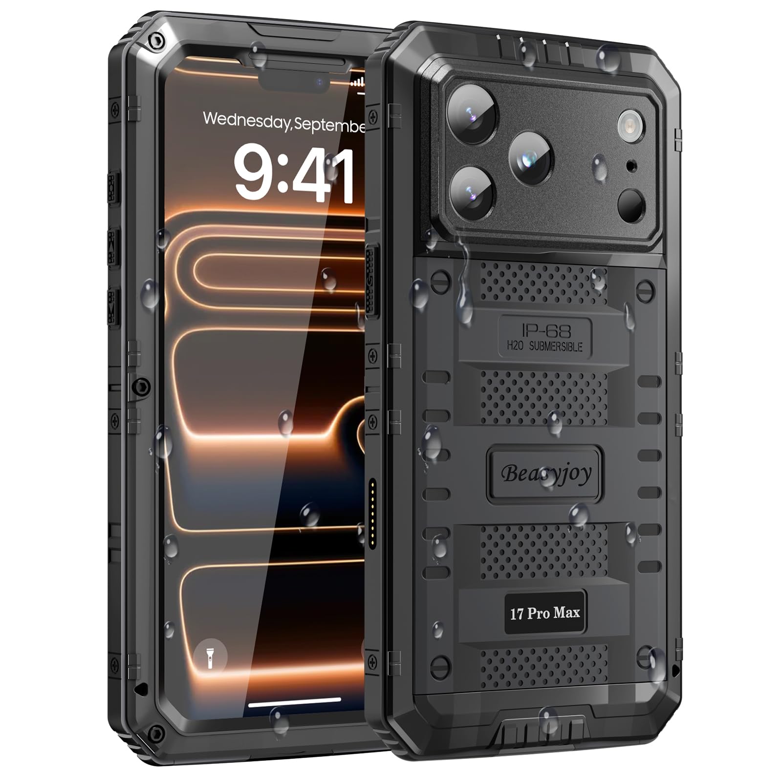 Beasyjoy for iPhone 17 Pro Max Case Waterproof, Heavy Duty Metal Case with Built-in Screen Protector, Full Body Rugged Military Grade Shockproof Dustproof Cover for Construction Outdoor 6.9", Black