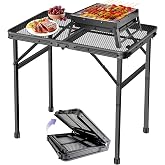 BRIAN &amp; DANY Camping Table Folding Grill Table, Small Foldable Table Height Adjustable, Portable Metal Picnic Table for Outdoor, Black, 2x1.3FT