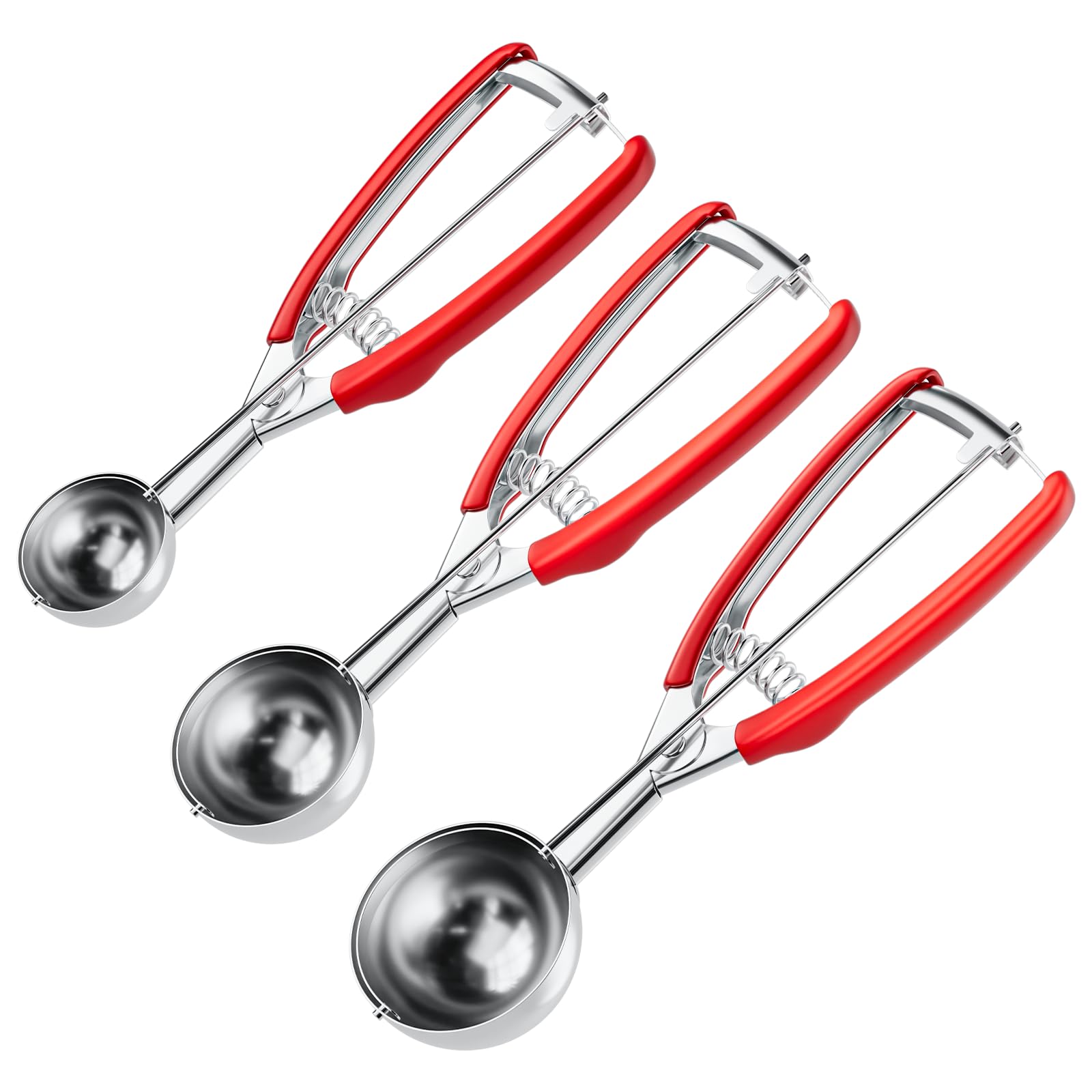 Cookie Scoop Set, 3Pcs Ice Cream Scoopers, 18/8 Stainless Steel Cookie Dough Scoop with Trigger Release, Thickened Cookie Scoops for Baking and Ice Cream (1.5Tbsp/ 2.8Tbsp/ 4Tbsp)