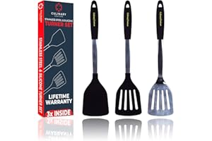 Silicone Spatula Turner Set – Stainless Steel and Silicone Heat Resistant Kitchen Utensils – 608F – Grill Spatula Tools for B