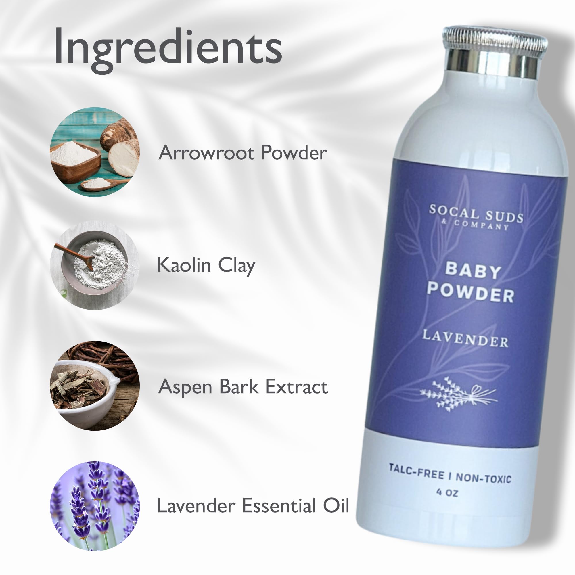 Natural Baby Powder Talc-Free - Newborn Essentials with Arrowroot Powder, Kaolin, Aspen Bark Extract for Soft Soothing Protected Skin - Gentle Absorption - Lavender, 4oz