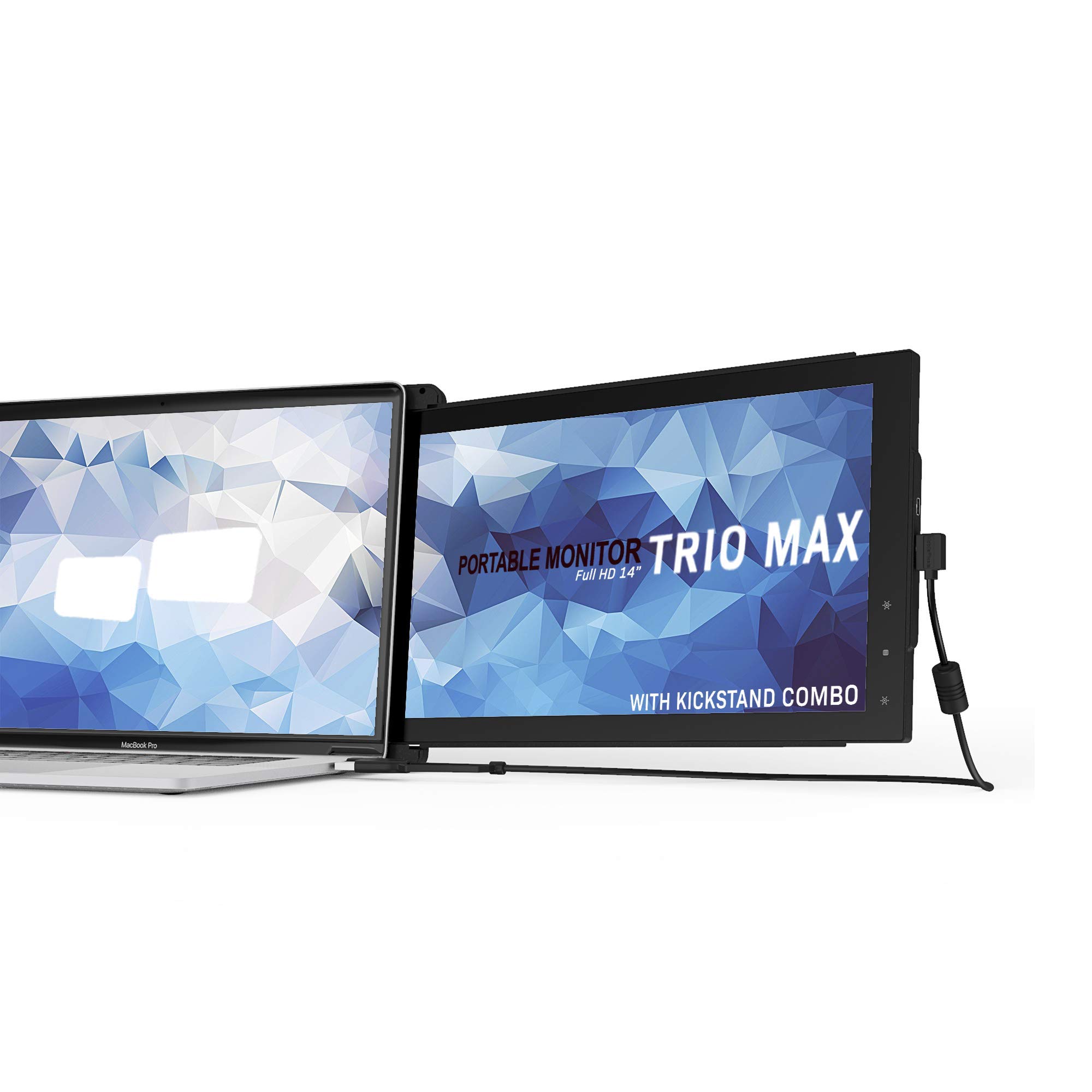 Mobile Pixels 14‘’ Trio Max Portable Monitor for Laptops,Full HD IPS USB A/Type-C USB Powered Dual Tri Screen, Plug and Play Mac Windows Switch Compatible( One 14.1'' monitor plus kickstand)