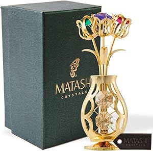 Matashi Flowers Bouquet and Vase Ornament with Colorful Crystals Home Decorative Tabletop Decorations Showpiece for Living Room Bedroom Gift for Christmas Valentine's Day Mother's Day Birthday