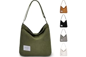 Gocvo Corduroy Tote Bag for Women Large Shoulder Bag Zipper Crossbody bag Handbag Cord Purse with Inner Pocket