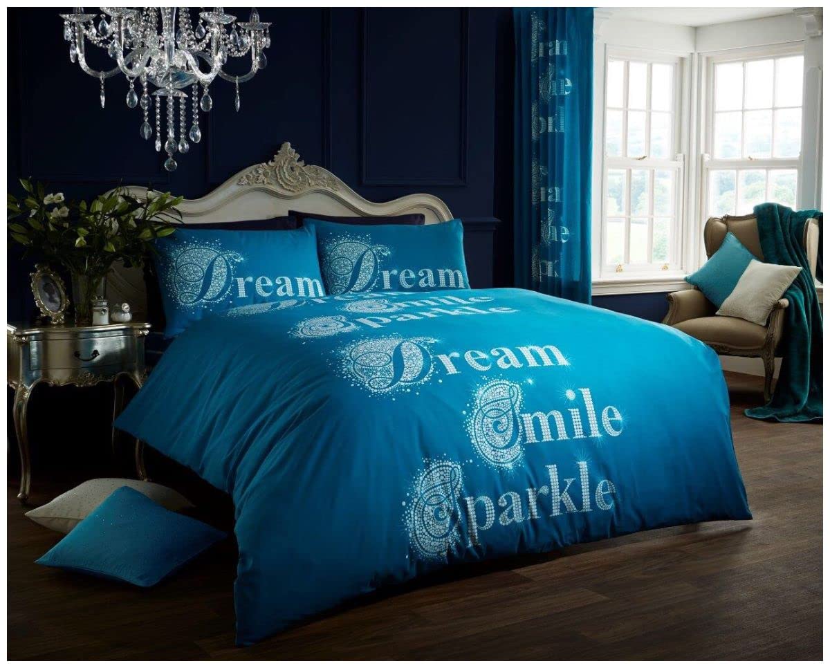 Gaveno Cavailia Luxurious SPARKLE Bed Set with Duvet Cover and Pillow Case, Polyester-Cotton, Teal, Double