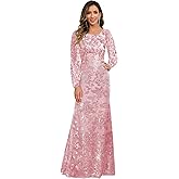 Lvminweaz Long Sleeve Mother of Bride Dresses for Women Sequin Lace A Line Formal Evening Dress