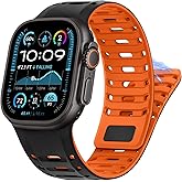 HITZEE Ultra Band Compatible with Apple Watch Band 49/46/45/44/42, Silicone Magnetic Men Bands Strap with Pin Buckle Compatible for iWatch Ultra 3/2/1 Series 11 10 9 8 7 SE3 6 5 4 3, Black/Orange
