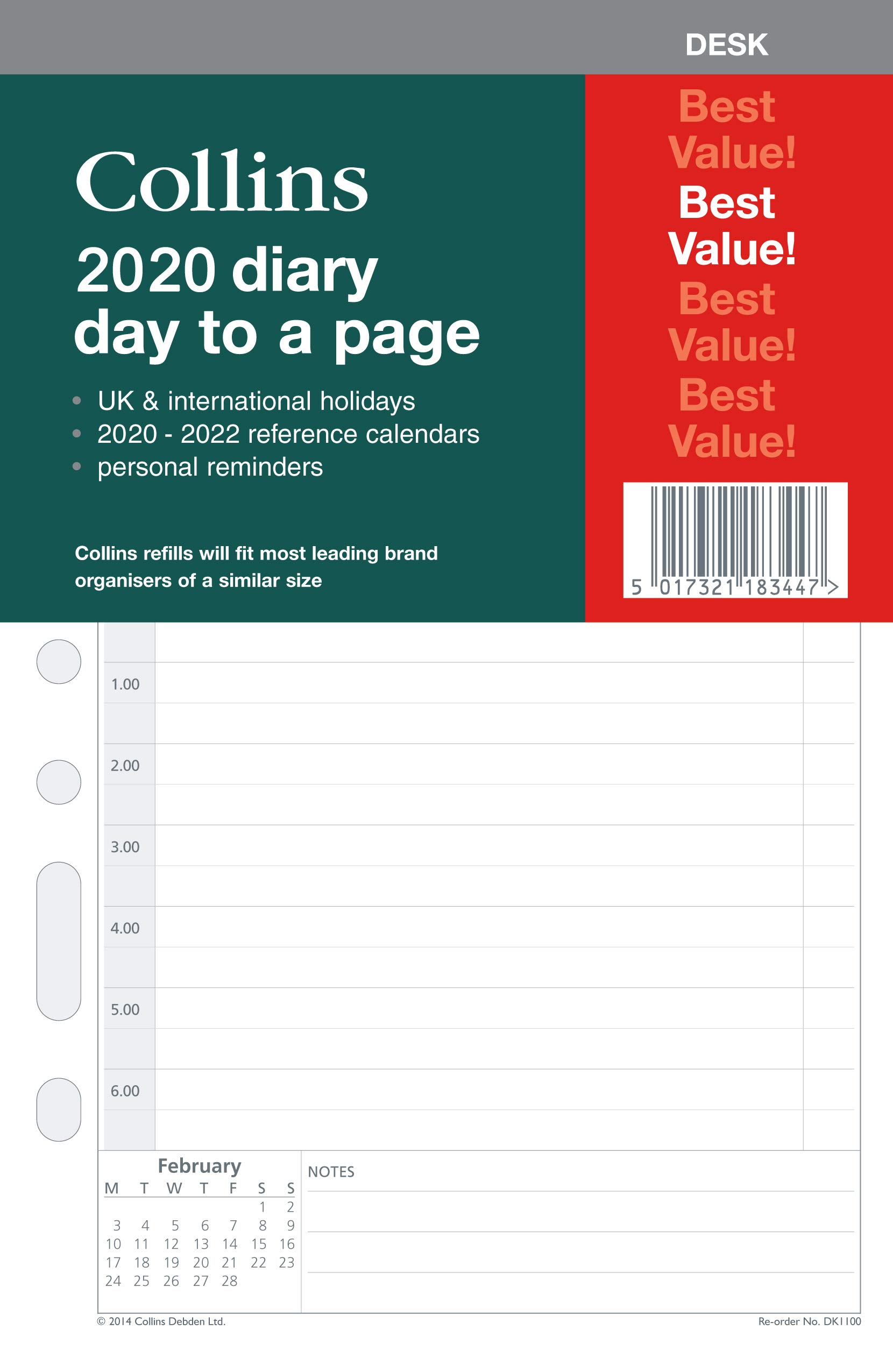 2020 Day to Page Refill for Desk Size Personal Organiser (7 Ring Mechanism)