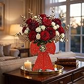 Shlinnuo Red Bow Glitter Vase – 3-in-1 Flower Planter, Makeup Brush Holder & Desk Decor for Vanity, Bedroom or Gift