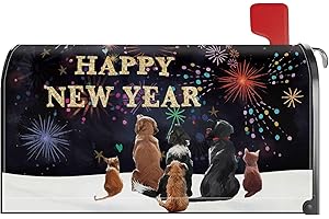 YINENA Happy New Year Dog Cat Mailbox Cover Magnetic Standard Size 21x18 Inch Post Letter Box Wrap Decor Winter Christmas Garden Yard Decoration