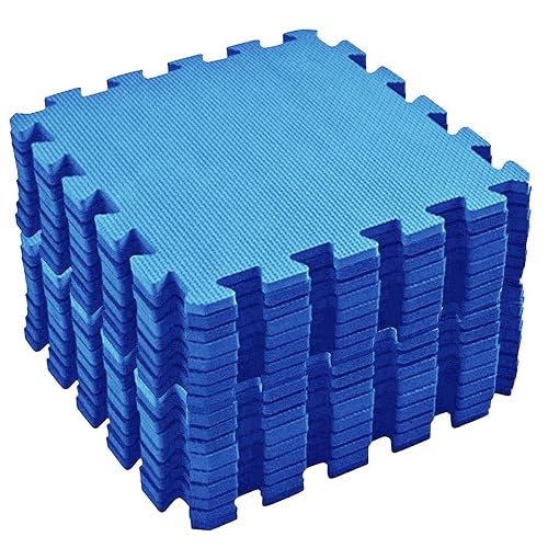 20 Interlocking Floor Tiles Non-Slip Exercise Mat with Border and carrying bag, Exercise Foam Floor Mats for Gyms, Yoga, Outdoor Workouts, Kids,1' x 1'(30cm x 30cm) (BLUE)