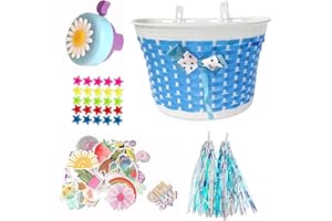 Suerico Kids Bike Decorations Accessories,Bicycle Scooter Basket, Children Bicycle Bell,Bike Handle Streamers and Stickers, Bike Star Spoke Decoration Set for Girls Boys