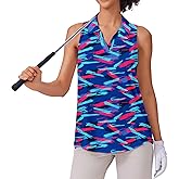 PINSPARK Womens Golf Shirt UPF 50+ Sleeveless Collared Shirts Quick Dry Tennis Polo V-Neck Racerback Athletic Workout Tank