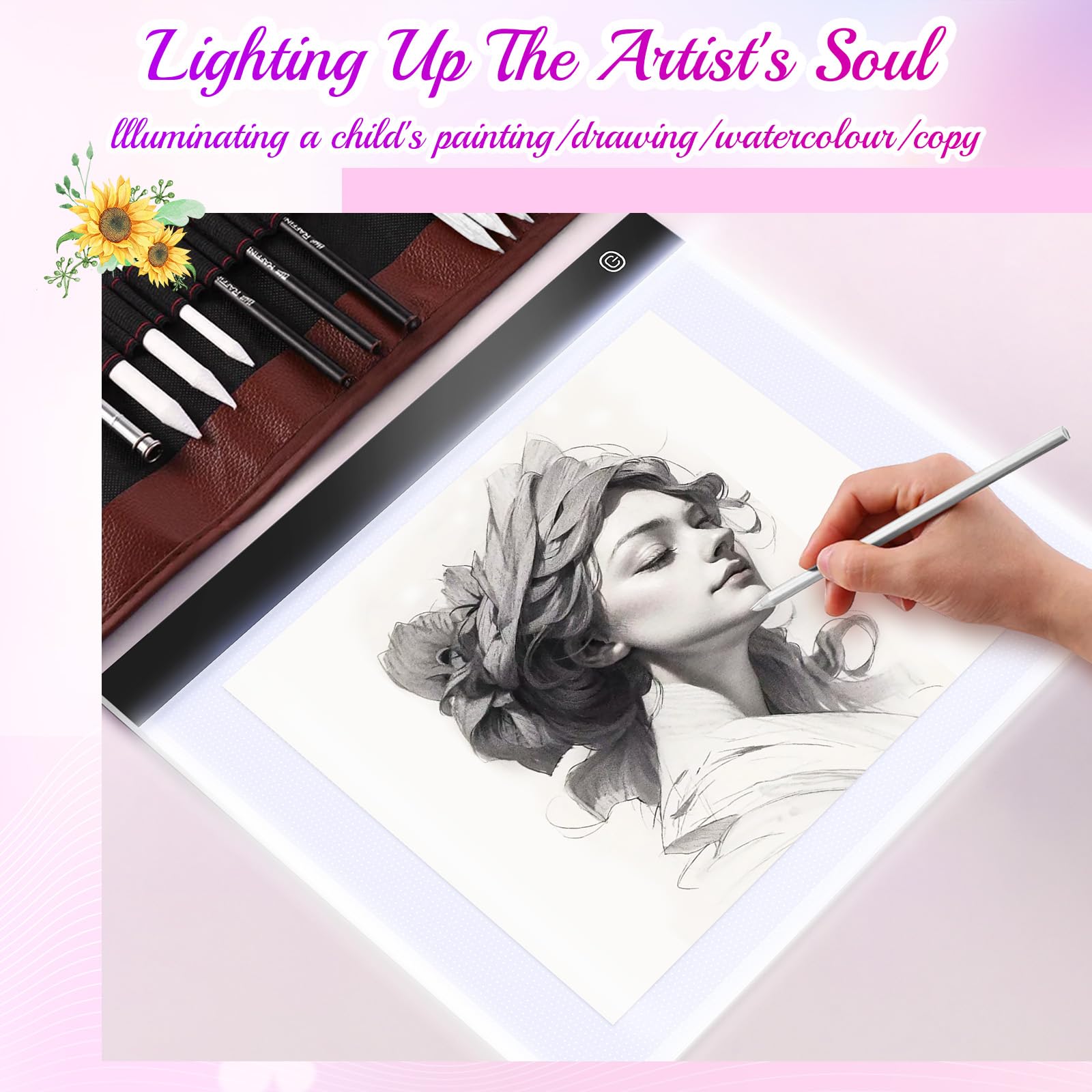 Guiseapue A3 Diamond Art Light Board, Ultra-Thin Light Pad for Painting, Light Table Tracing Light Box for Drawing, Tattoo, Weeding Vinyl, Sketching, Painting Accessories Gifts for Her, Kids, Him