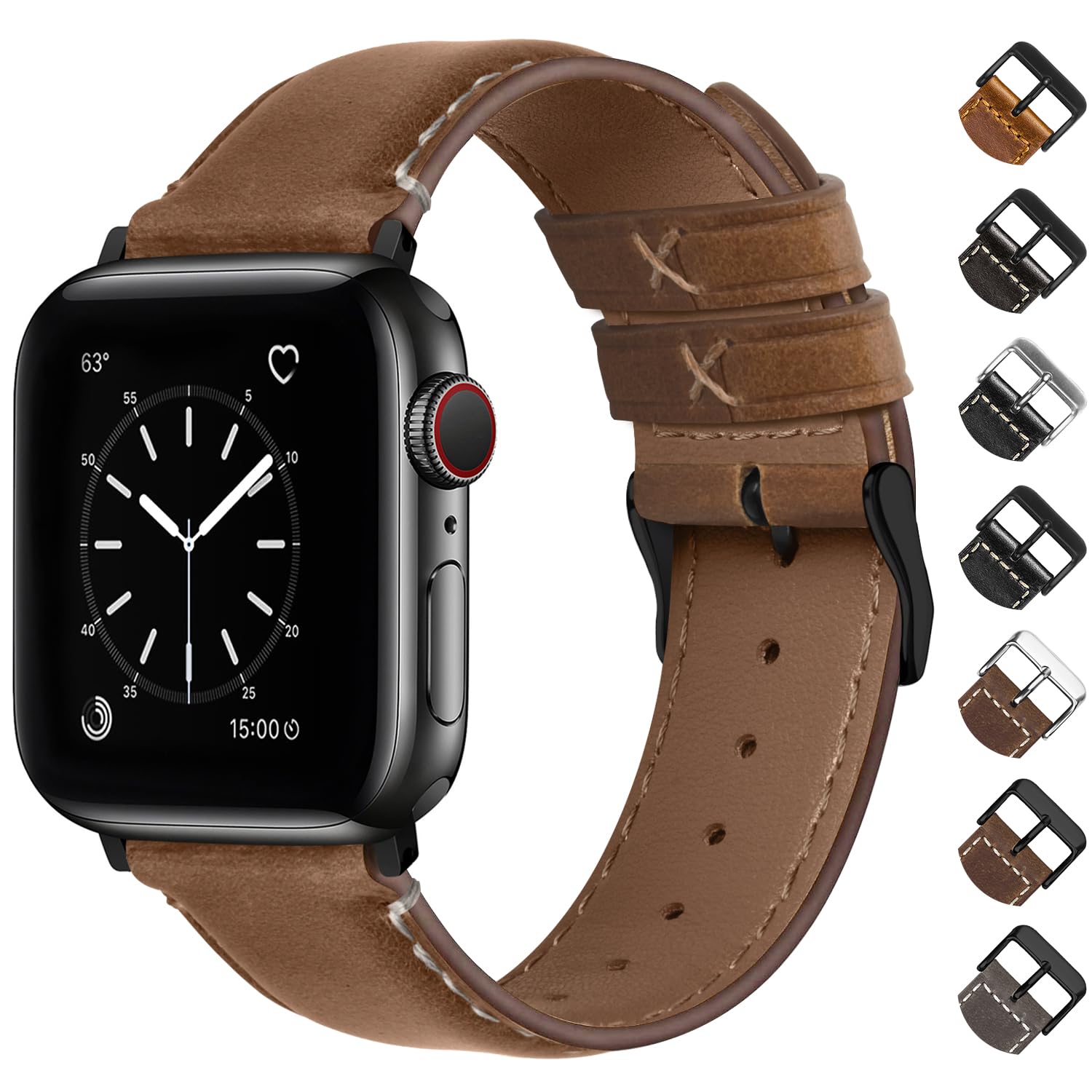 Fullmosa Compatible with Apple Watch Straps 40mm 42mm(Series 11/10) 41mm 38mm, Leather iWatch Band for Men Women, Replacement Strap for SE 3 2 1/Series 11 10 9 8 7 6 5 4 3 2 1, Brown+Black Buckle