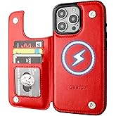 ONETOP Compatible with Magsafe for iPhone 16 Pro Max Wallet Case with Card Holder, PU Leather Kickstand RFID Blocking Case, Double Magnetic Clasp and Durable Shockproof Cover 6.9 Inch (Red)