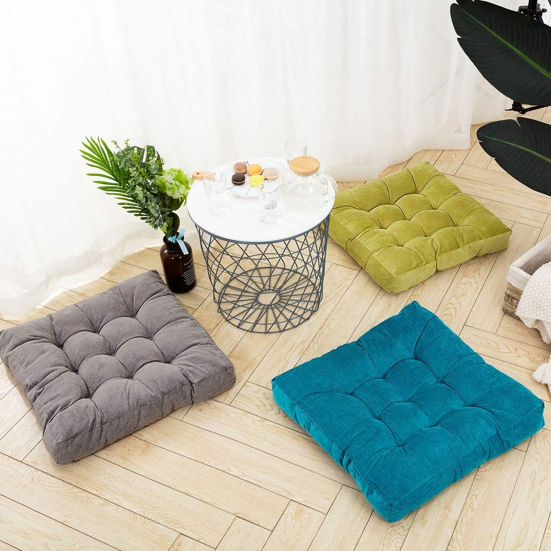 HIGOGOGO Floor Pillow, Square Tufted Seat Cushion Thicken Corduroy Meditation Pillow Tatami Floor Cushion for Yoga Living Room Balcony Office Outdoor, Grey, 22x22 Inch: Furniture & Decor