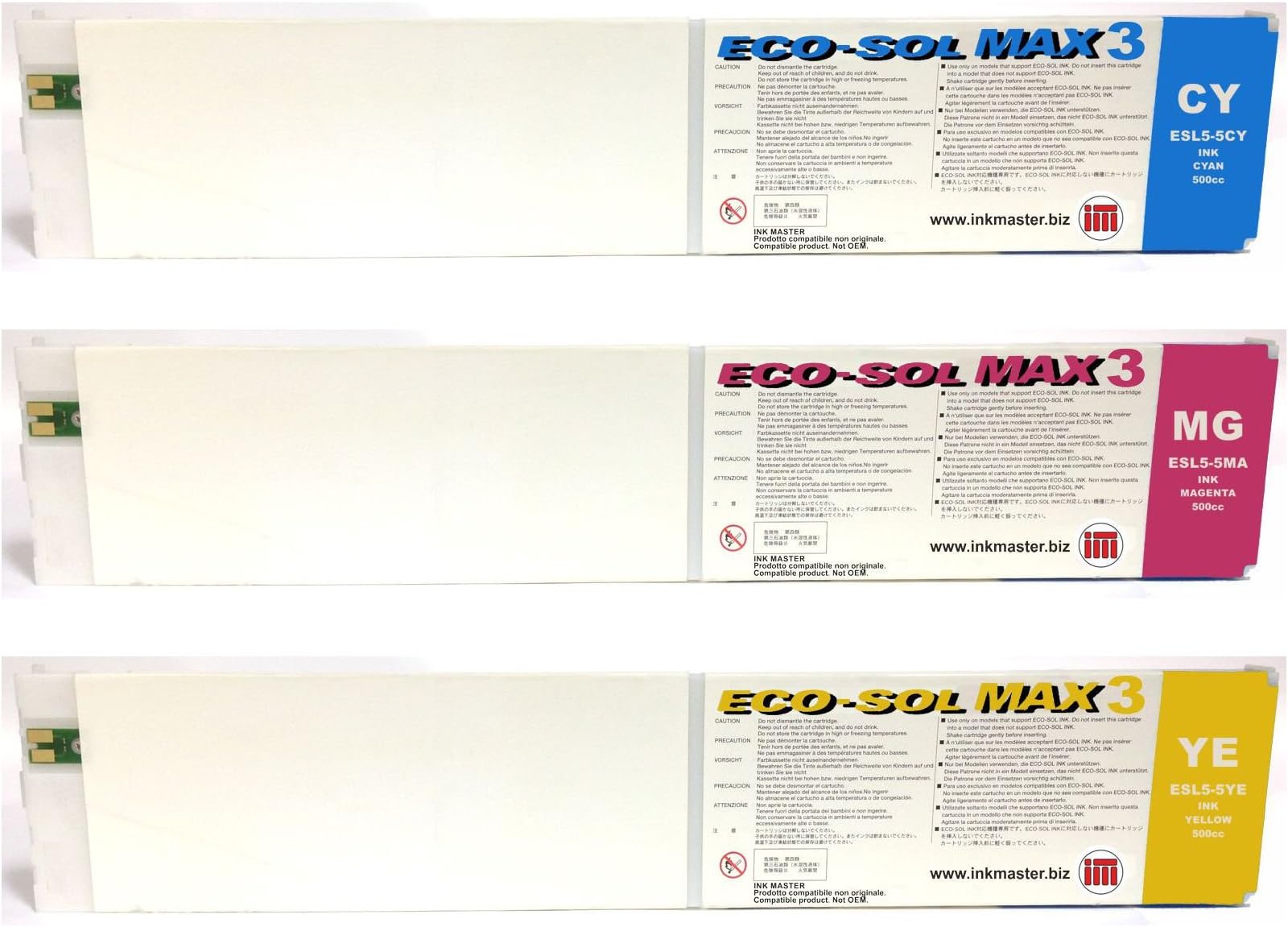 Ink Master - SET 3 Remanufactured cartridge ROLAND ECO-SOL MAX 3 CMY for ROLAND BN-20 RF-640 SP-300i SP-540i VS-300i VS-540i VS-640i XR-640