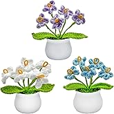 KELOVEYU 3 PCS Crochet Flowers Artificial Sunflower Small Potted Plants for Home Desk Car Office Decor Birthday for Mom Teacher Women Friends (Forget Me Not)