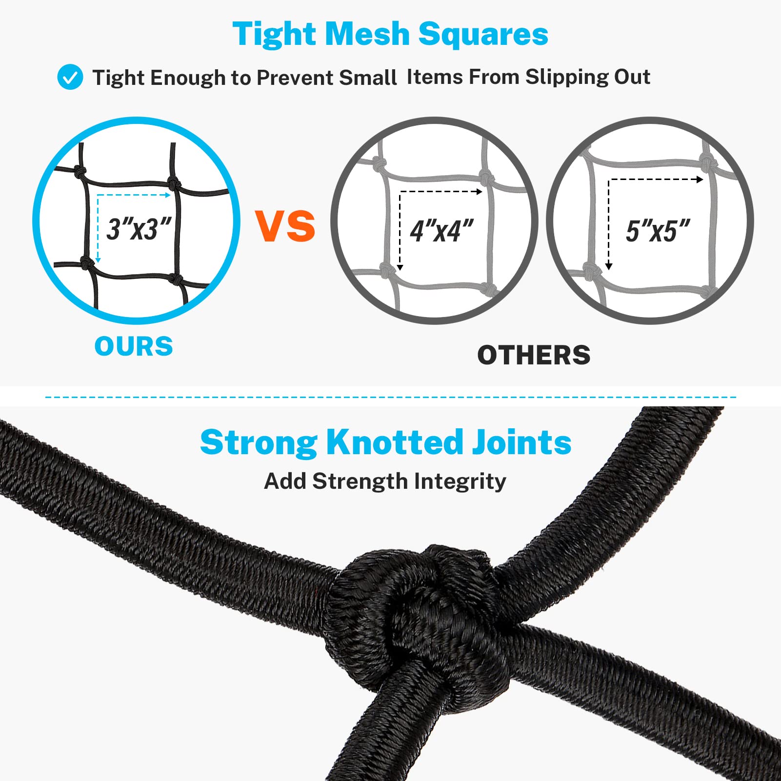 Heavy Duty Cargo Net For Truck Bed & SUV - 4'x6' Stretches To 10'x15' With 4" Mesh, 12 Hooks For Pickup Roof Rack