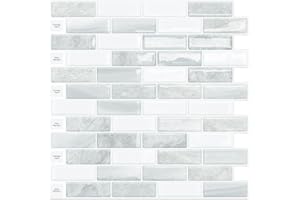 DEWOO Kitchen Backsplash Self Adhesive Wall 3D Marble Tiles Peel and Stick Bathroom, Grey (10-Sheet, 12"×12")