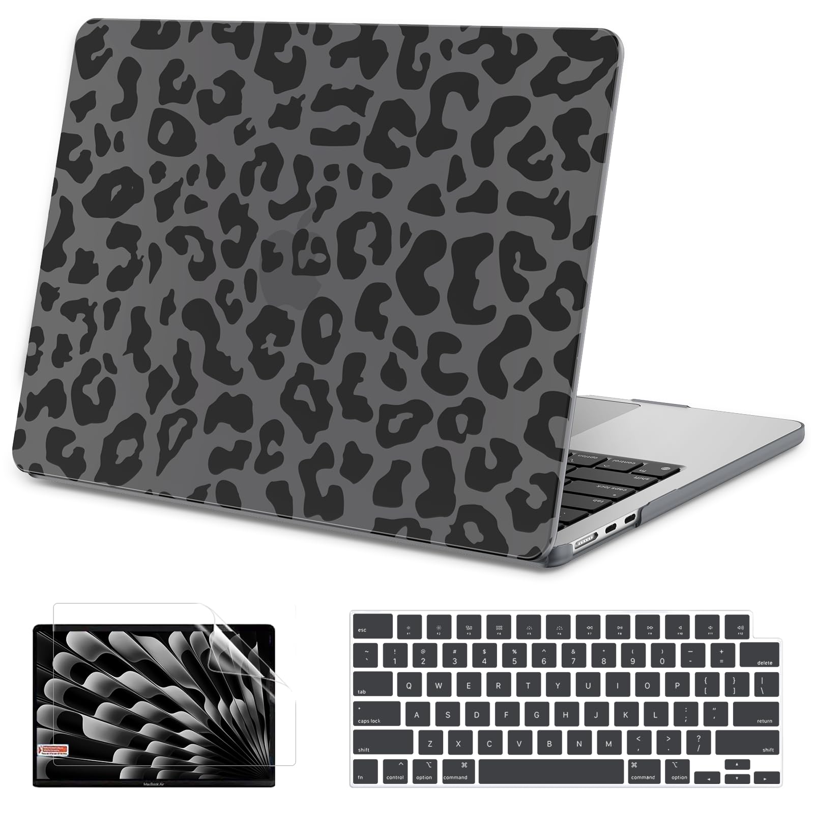 Photo 1 of AKIT Compatible with MacBook Air 13 inch Case 2026 2025 2024-2022 M4 M3 M2 A3240 A3113 A2681, Pattern Hard Shell Laptop Case+Screen Protector+Keyboard Cover for MacBook Air 13.6 inch, Black Leopard