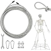 12ft Skeleton Guy Wire Kit Adjustable 20FT 4mm Coated Stainless Steel Cable | with 4 Wire Rope Clips, 2 Carabiners &amp; Wrench, Heavy Duty Replacement Parts for 12 Foot Skeleton Halloween Yard Decor